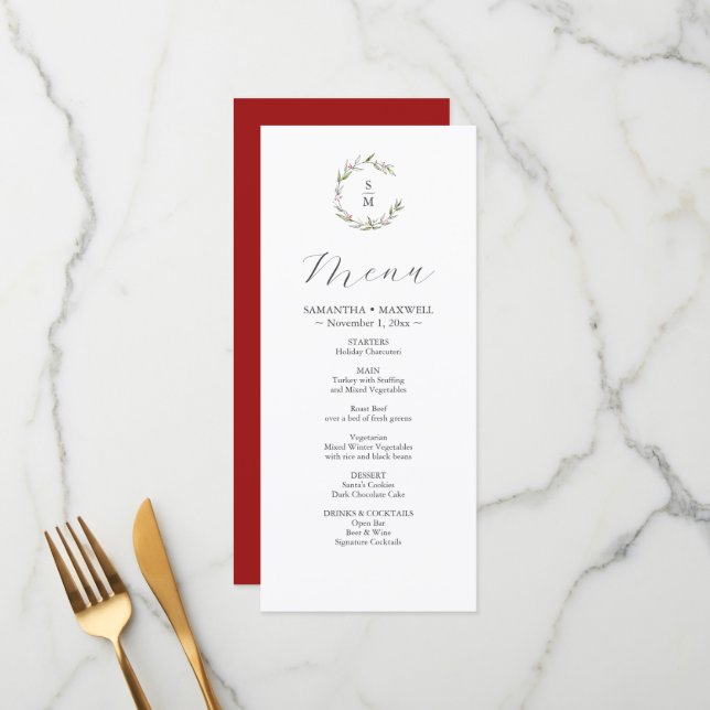 Rustic Winter Botanicals Weding Decor Menus (Frente/Verso In Situ)