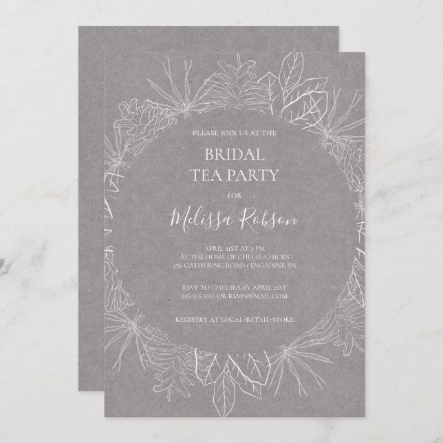 Rustic Winter | Cinza Bridal Chá Convite de festas (Frente/Verso)