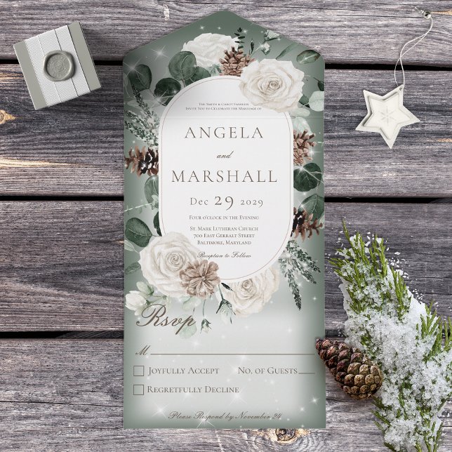 Rustic Winter Floral Green Sparkle No Janta (Criador carregado)