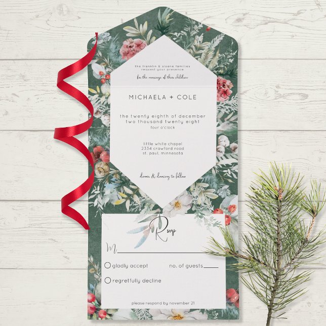 Rustic Winter Floral Pine Emerald Não Janta (Criador carregado)