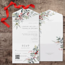 Rustic Winter Holly Berries & Snow QR Code