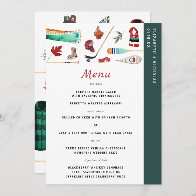 Rustic Winter Mountain | Menu Casamento de Campos (Frente/Verso)