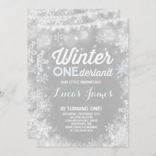 Rustic Winter ONE Derland Birthday - Convite Azul