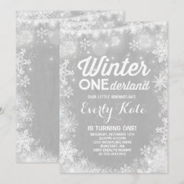 Rustic Winter ONE Derland Birthday Convite White