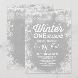 Rustic Winter ONE Derland Birthday Convite White