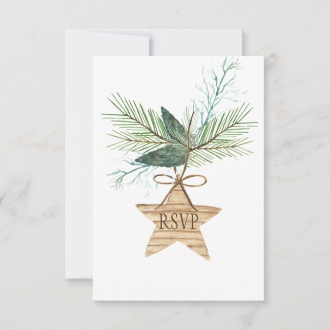 Rustic Winter Pine Branch Star RSVP (Frente)