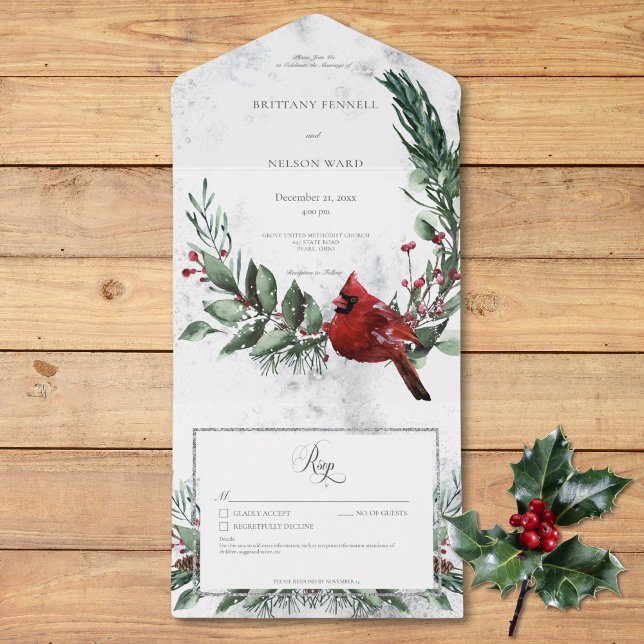 Rustic Winter Wreath & Red Cardinal Details (Rustic Winter Wreath & Red Cardinal Details All In One Invitation)