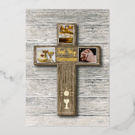 Rustic Wood Cross First Santa Comunhão