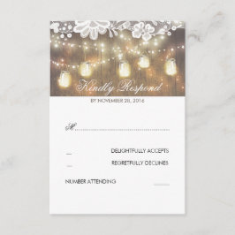 Rustic Wood Lace Mason Jar Lights RSVP de Casament