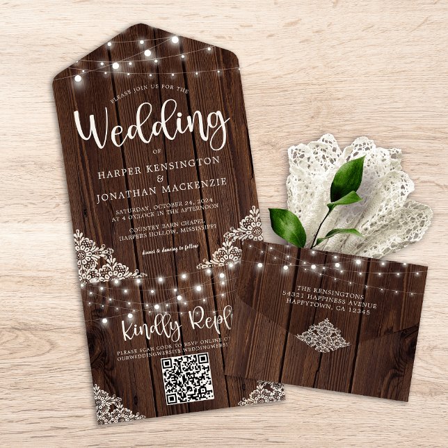 Rustic Wood Lace String Luzes de Casca Código QR d (Criador carregado)