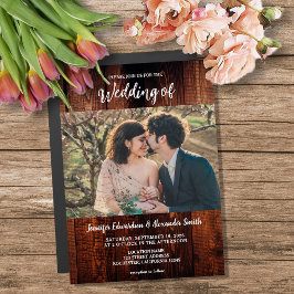 Rustic wood photo country wedding magnetic card
