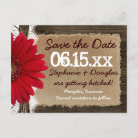 Rustic Wood Red Daisy Salve Cartões de Data