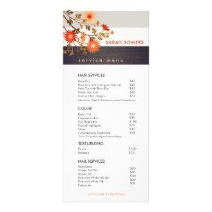 Rustic Wood Strike Wild Flowers Menu do Serviço Sa