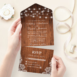 Rustic Wood String Luzes Lace Casamento