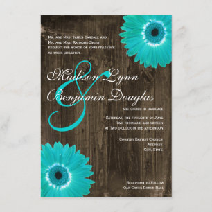 Rustic Wood Teal Gerber Daisy Casamentos Convites