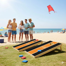Rustic Wood Tone Business Logo Strike Cornhole Set
