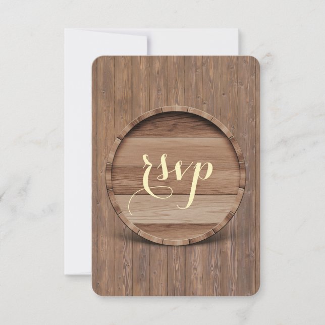 Rustic Wooden Barrel Wedding RSVP (Frente)