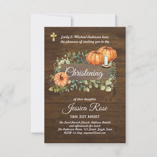 Rustic Woodland Christening Conite Baptism (Frente)