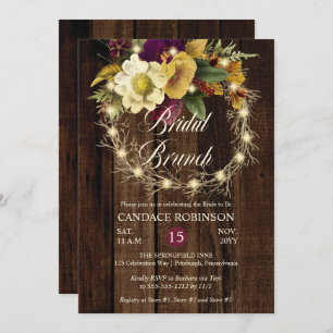 Rustic Woodsy Lighted Wreath Bridal Brunch Convite