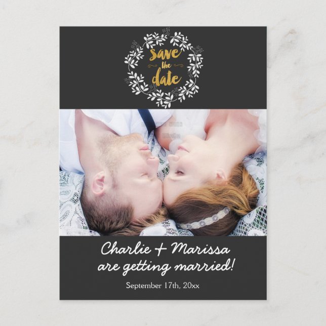 Rustic Wreath Leaf SALVE A DATA Cartão Postal (Frente)