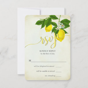 Rustic Yellow Lemons Floral Casamento RSVP