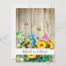 Rústica Abelhas Florais Douradas Convite Para Casa