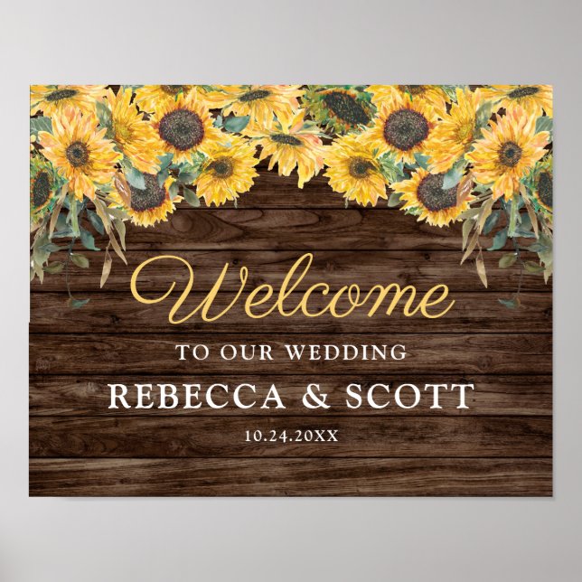 Rústica Sunflower Wood Barn Weding Poster (Frente)
