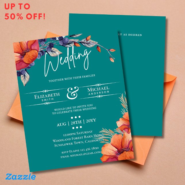 Rústico Casamento Floral de Teal Laranja Queimado (Criador carregado)