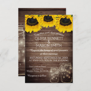 Rústico de Girassol Mason Jar acendeu Convite de C