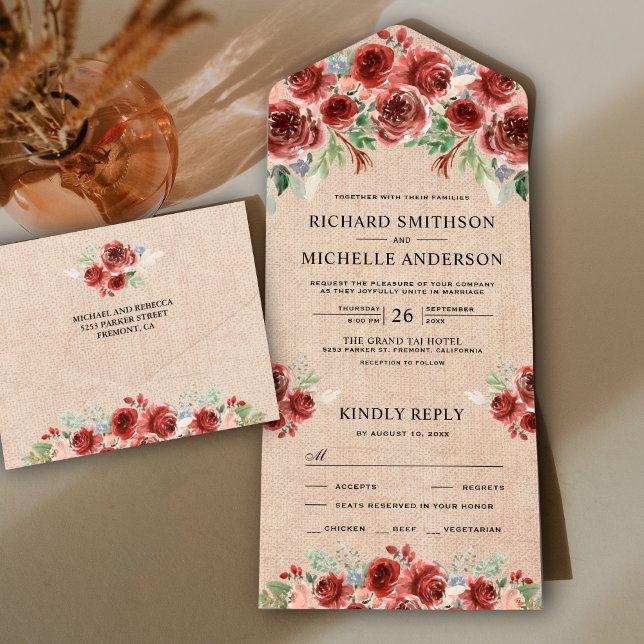Rustico Floral Marsala em Juta País Casamento Flor (Criador carregado)