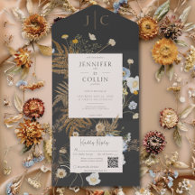 Rústico Flores Selvagens Monograma Preto Código QR