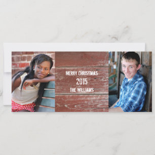 Rústico Red Barn Wood Dois Cartões de natal Fotogr