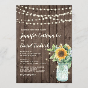Rústico Sunflower String Luzes Convite de casament