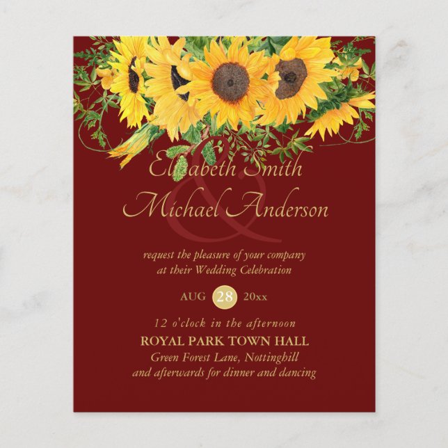 Rústico Sunflower Themed Casamento Orçamento (Frente)