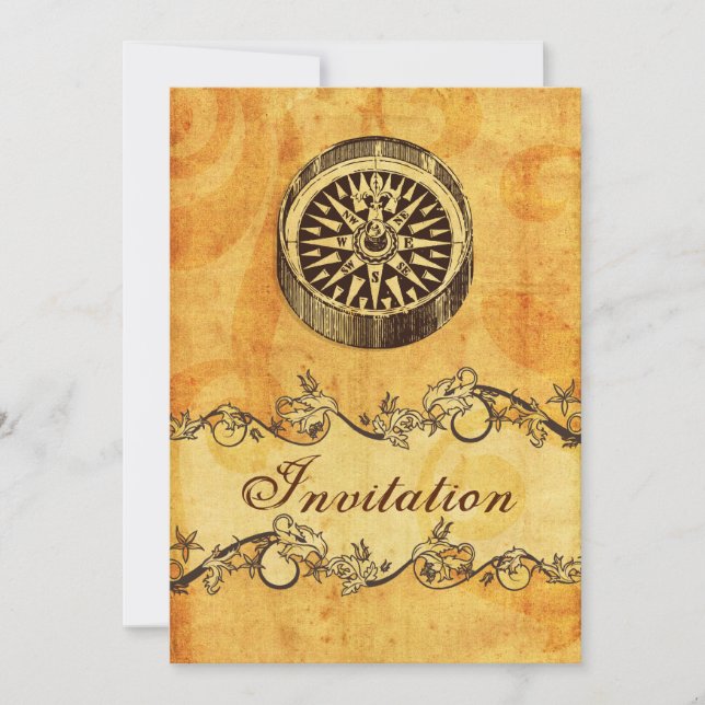 rústico, vintage, bússola convites de casamento ná (Frente)