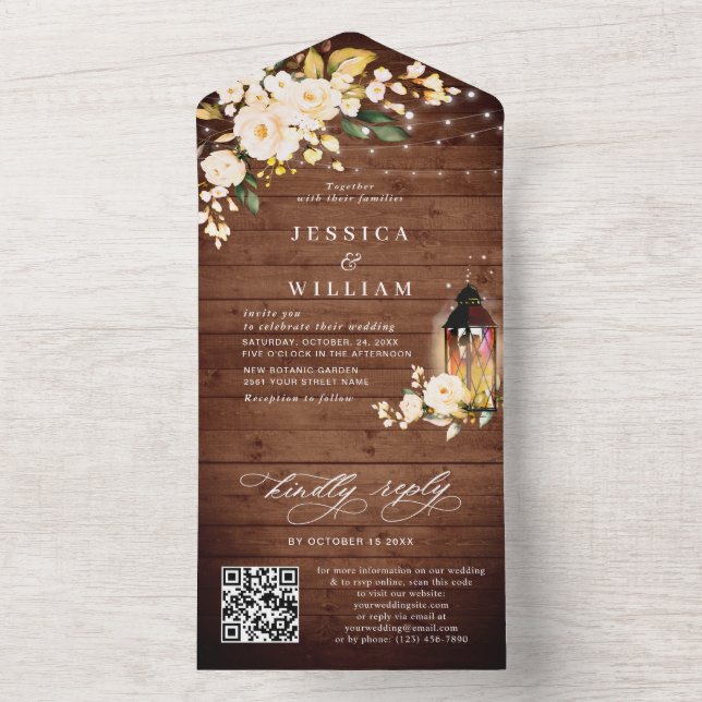 Rústico Wood Blush Rosas Código QR de Casamento (Interno)