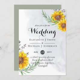 Rústicos Girassóis Azeitona Folha de Convites de c