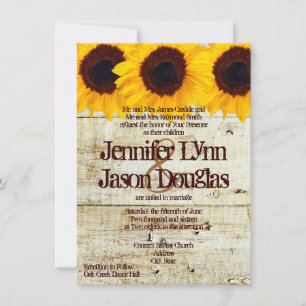 Rústicos Girassóis Barn Wood Convites para Casam
