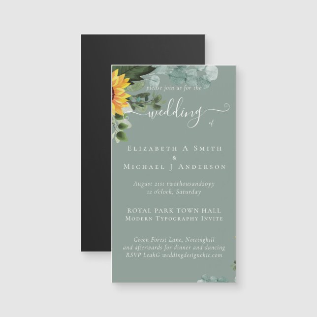 Rústicos Girassóis Eucalyptus Deixa Casamento (Frente/Verso)