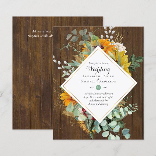 Rústicos Girassóis Eucalyptus Greenery Casamento I (Frente/Verso)