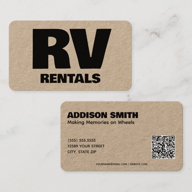 RV Rentals Custom QR Cartão de visita (Frente/Verso)