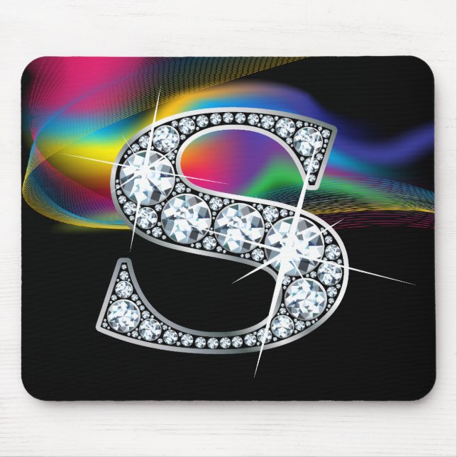 "S" Diamond Bling com Rainbow Swirl Mousepad (Frente)