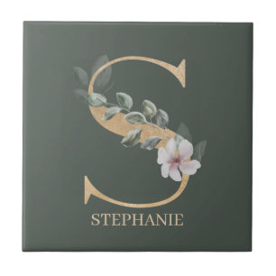 S Monograma Azulejo de cerâmica floral personaliz