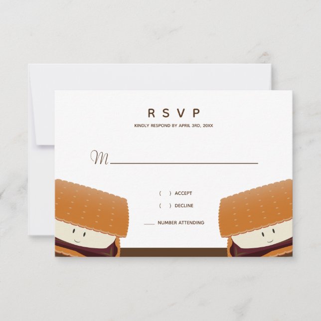 S’more Illustração White Brown RSVP Card (Frente)