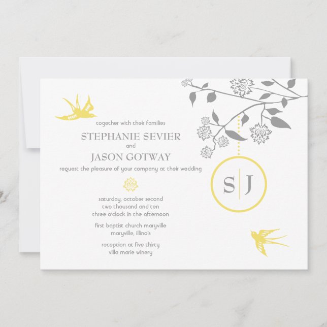 S. Sevier Marigold Birds Convites De Casamento (Frente)