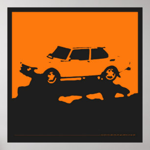 Saab 99 EMS - laranja no poster do preto do carvã