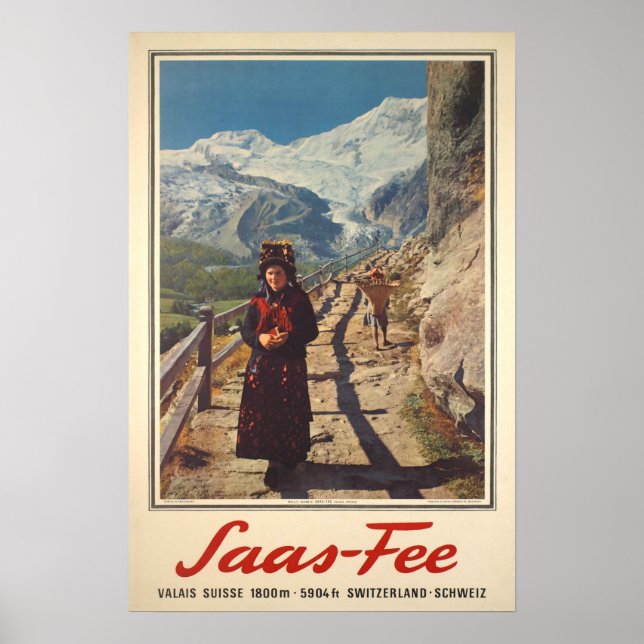 Saas Fee, Valais, Suiça, Ski Poster (Frente)