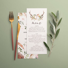 sábio verde menu de casamento elegante cor-de-rosa