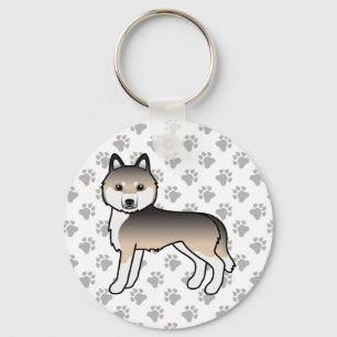 Sable Siberian Husky Cartoon Dog & Paws Chaveiro