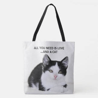 Saca Tote Estampa Total Gatinho Preto e Branco